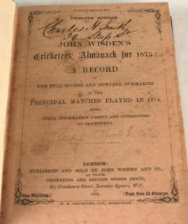 The Rarest Wisden - 1875 - Sold for $48,000 at igavel