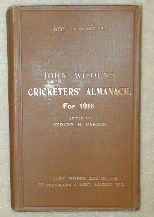 1916 Hardback Wisden - Rare